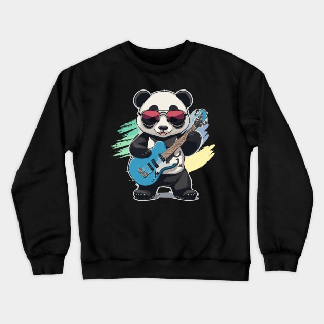 Panda Play Guitar Crewneck Sweatshirt by ReaBelle